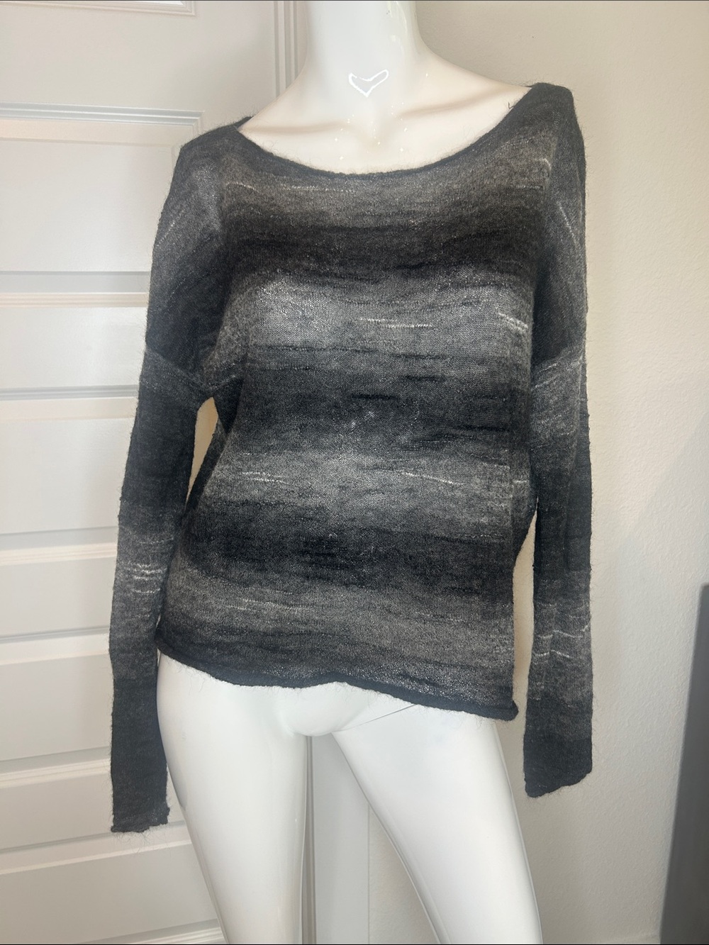 Sarah Pacini Ombre Gray to Black Lightweight Mohair Wool Sweater